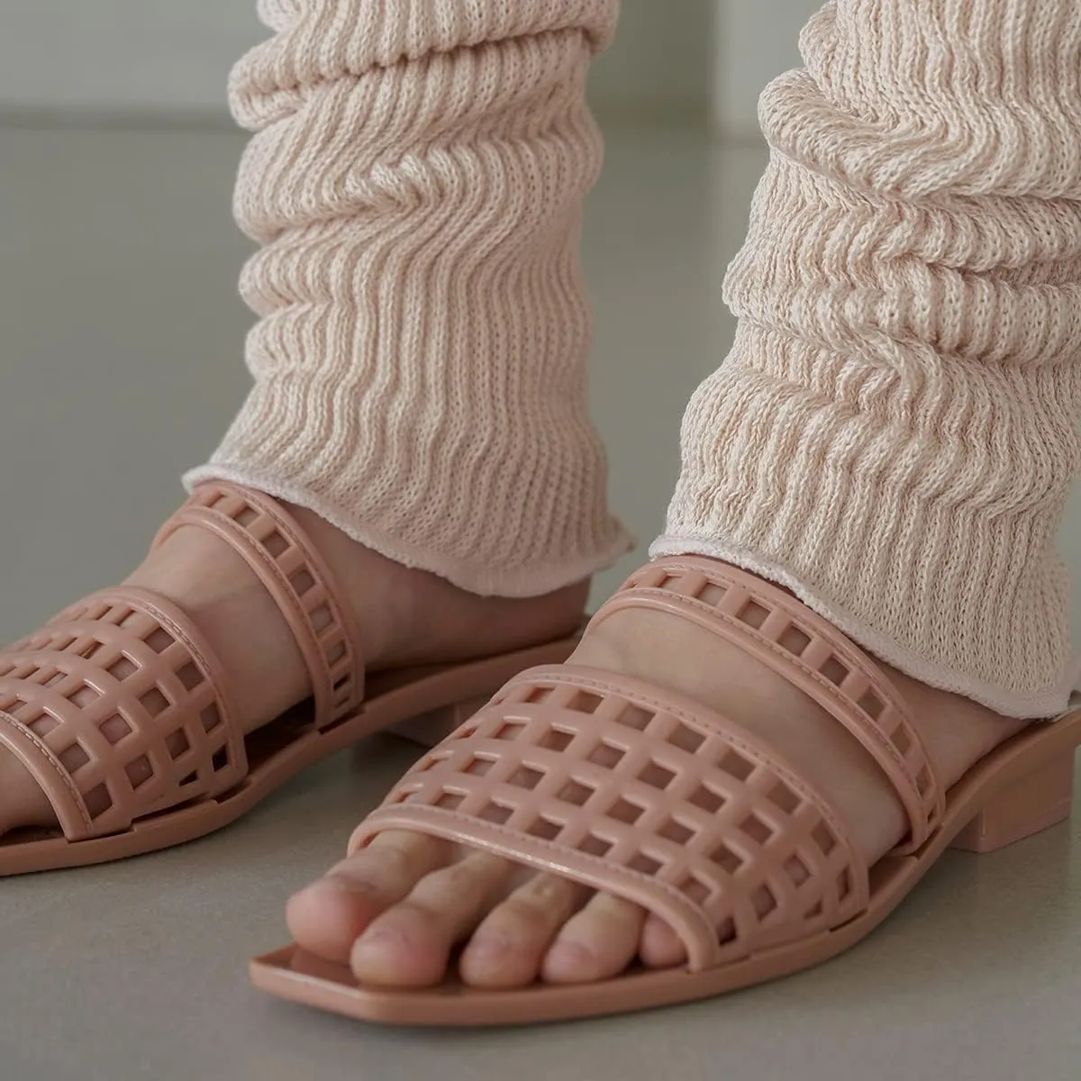 Mule/Squared Open Toe Dress Slides Sandals, Confortable Low Block Heel Jellies/Jelly Shoes for Women