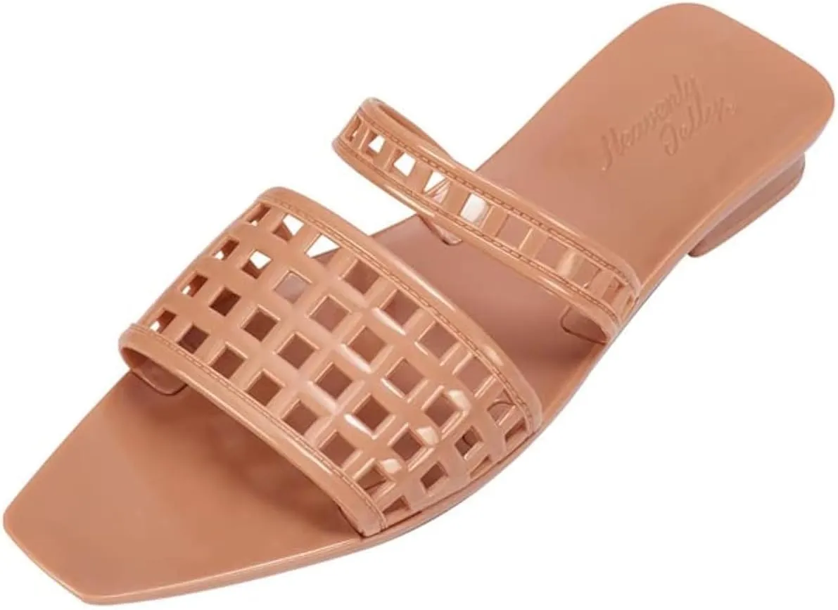 Mule/Squared Open Toe Dress Slides Sandals, Confortable Low Block Heel Jellies/Jelly Shoes for Women