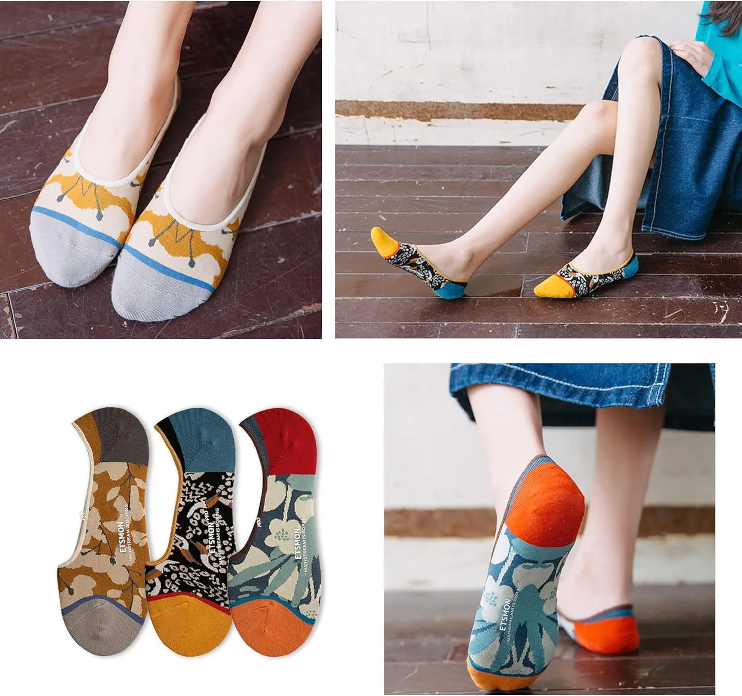 No Show Socks Women Cute Stylish Sneaker Non Slip Flat Boat Line 6 Pairs