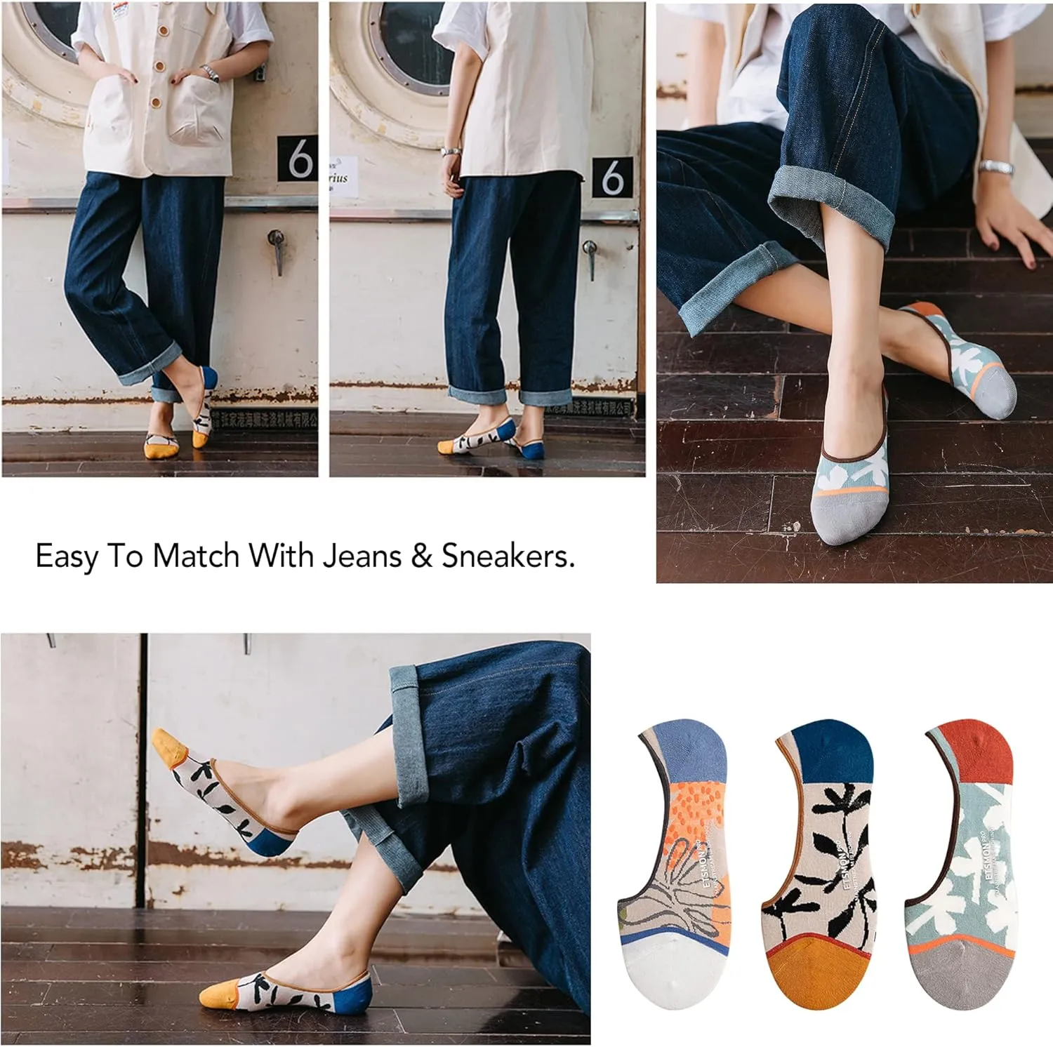 No Show Socks Women Cute Stylish Sneaker Non Slip Flat Boat Line 6 Pairs