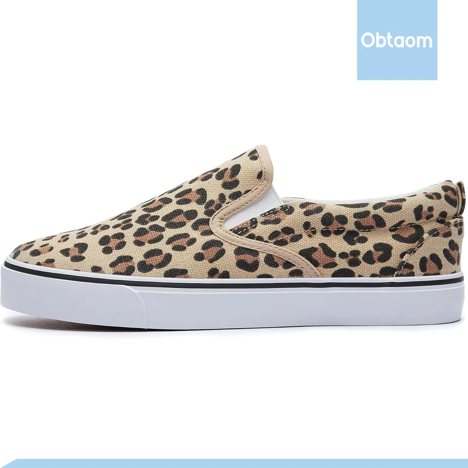 Obtaom Women's White Sneakers Black Slip on Shoes for Women Low Top Canvas Loafers