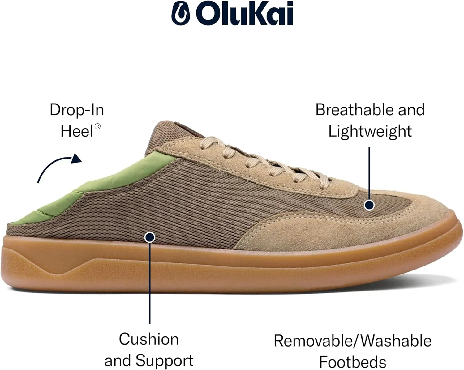 OLUKAI Punini Men's Everyday Sneaker, Classic Lace-Up Design & Countoured Footbed, Comfort Fit & Wet Grip Rubber Soles, Durable & Supportive