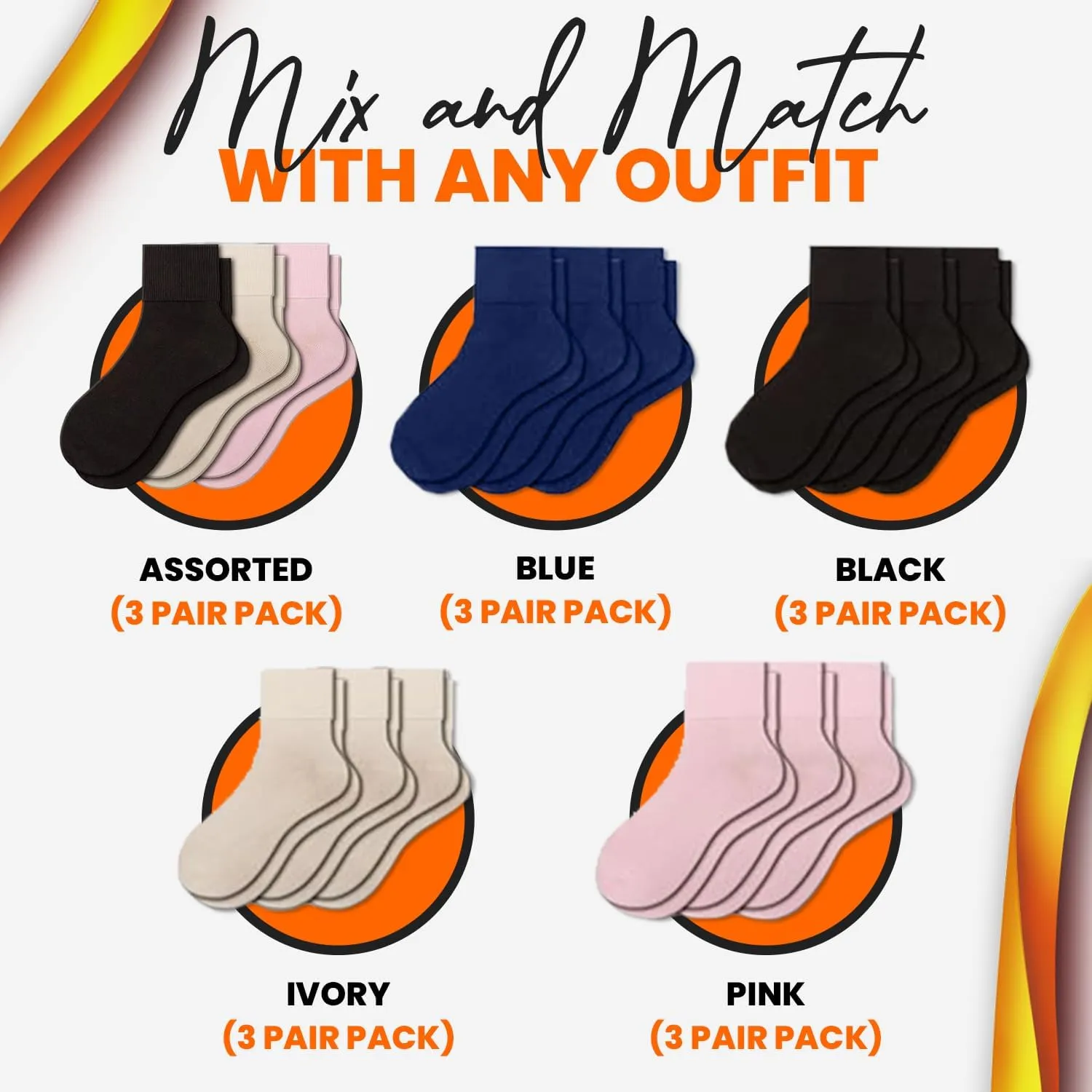 Organic Cotton Cuff Womens Ankle Sock, Breathable, Non-Irritating Seamless Socks for Women Causal Crew for Activewear -3 Pair