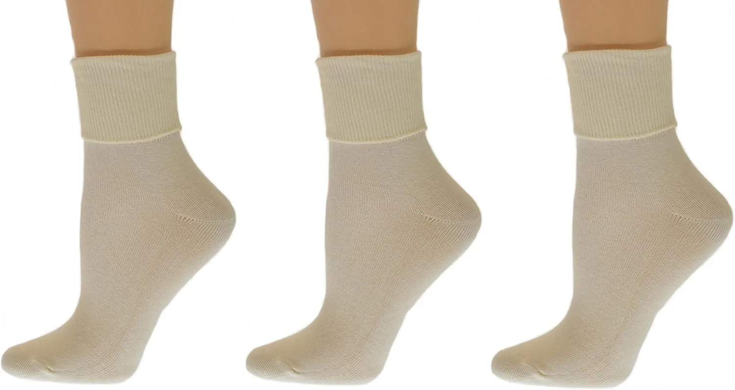 Organic Cotton Cuff Womens Ankle Sock, Breathable, Non-Irritating Seamless Socks for Women Causal Crew for Activewear -3 Pair