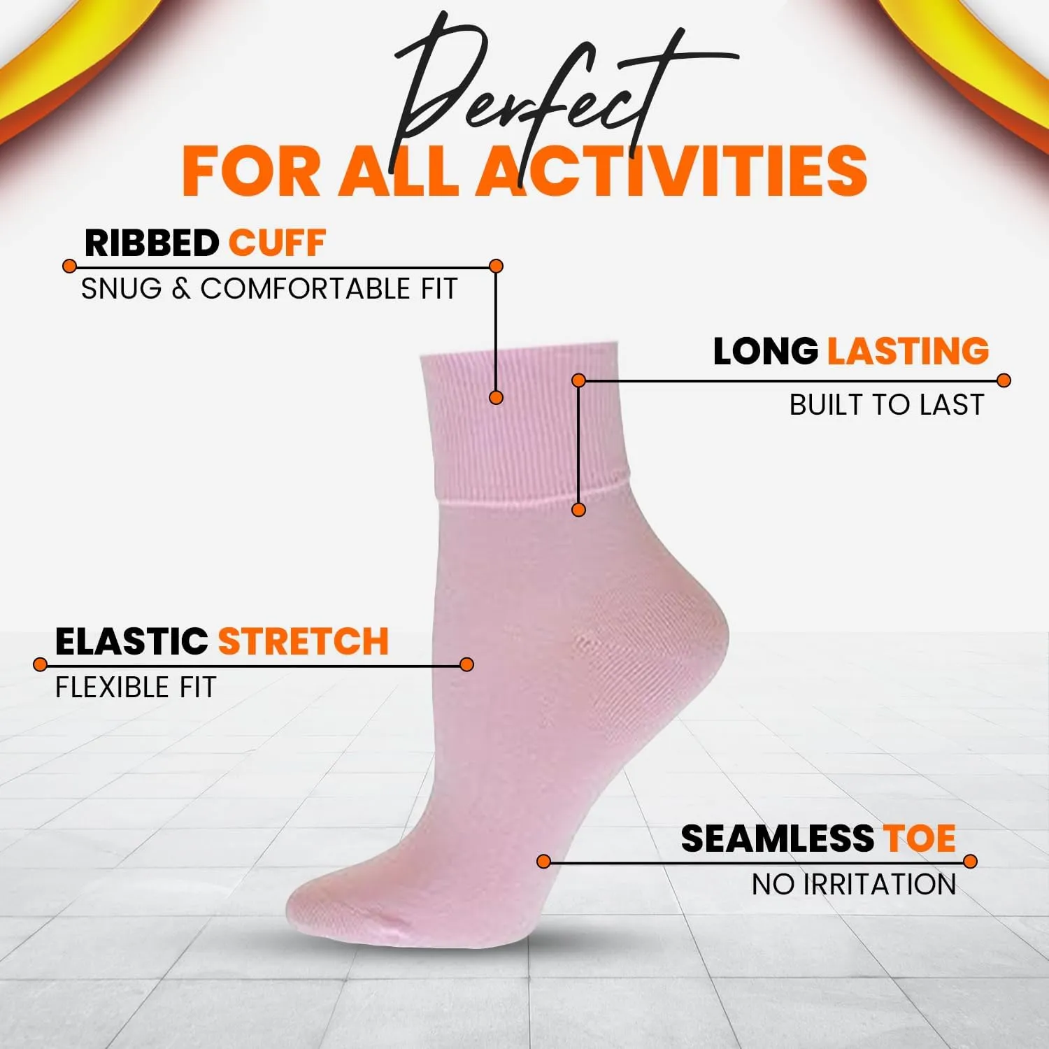 Organic Cotton Cuff Womens Ankle Sock, Breathable, Non-Irritating Seamless Socks for Women Causal Crew for Activewear -3 Pair