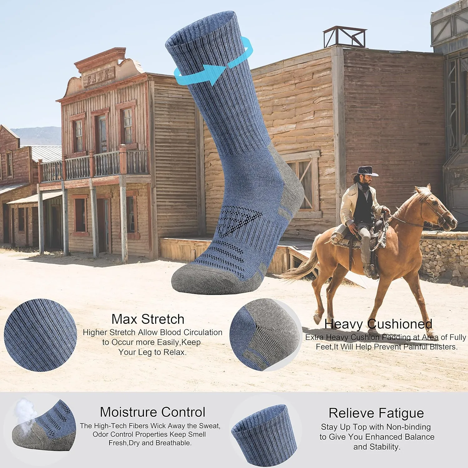 Ortis Men's Cotton Cushion Crew Socks Moisture Wicking Breathable Thick Warm Thermal for Athletic Heavy Duty Work Boot