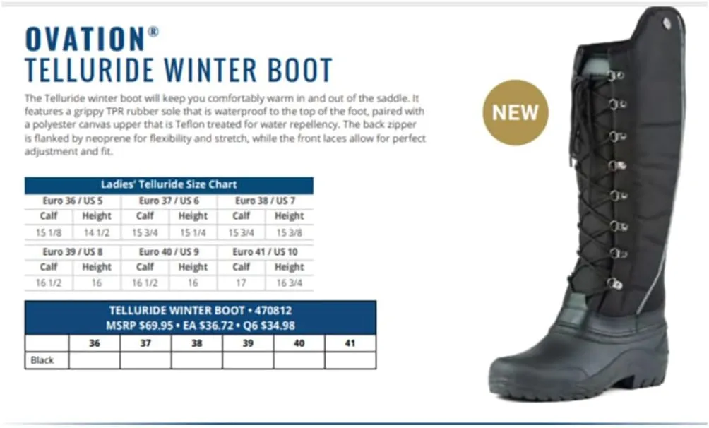 Ovation Women's Comfortable Durable Warm Water-Repellent Equestrian Horse Tall Telluride Winter Riding Boot
