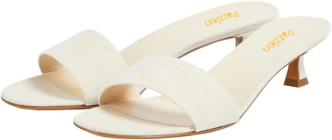 Pazzion Women's Round Open Toe Kitten Heel Mules Slip On Low Heeled Sandals Daily Party Slippers Shoes Size 4-16 US
