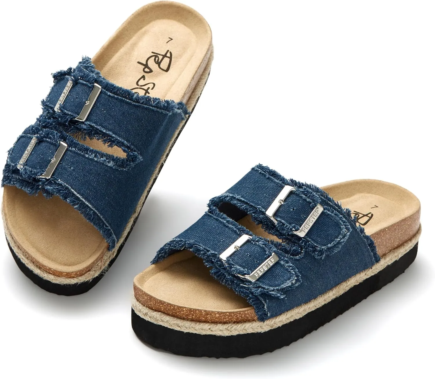 PepStep Slide Sandals for Women with Soft Cork Footbed and Strap, Ladies Fashion Platform Slide Sandals Comfortable Slip On Style