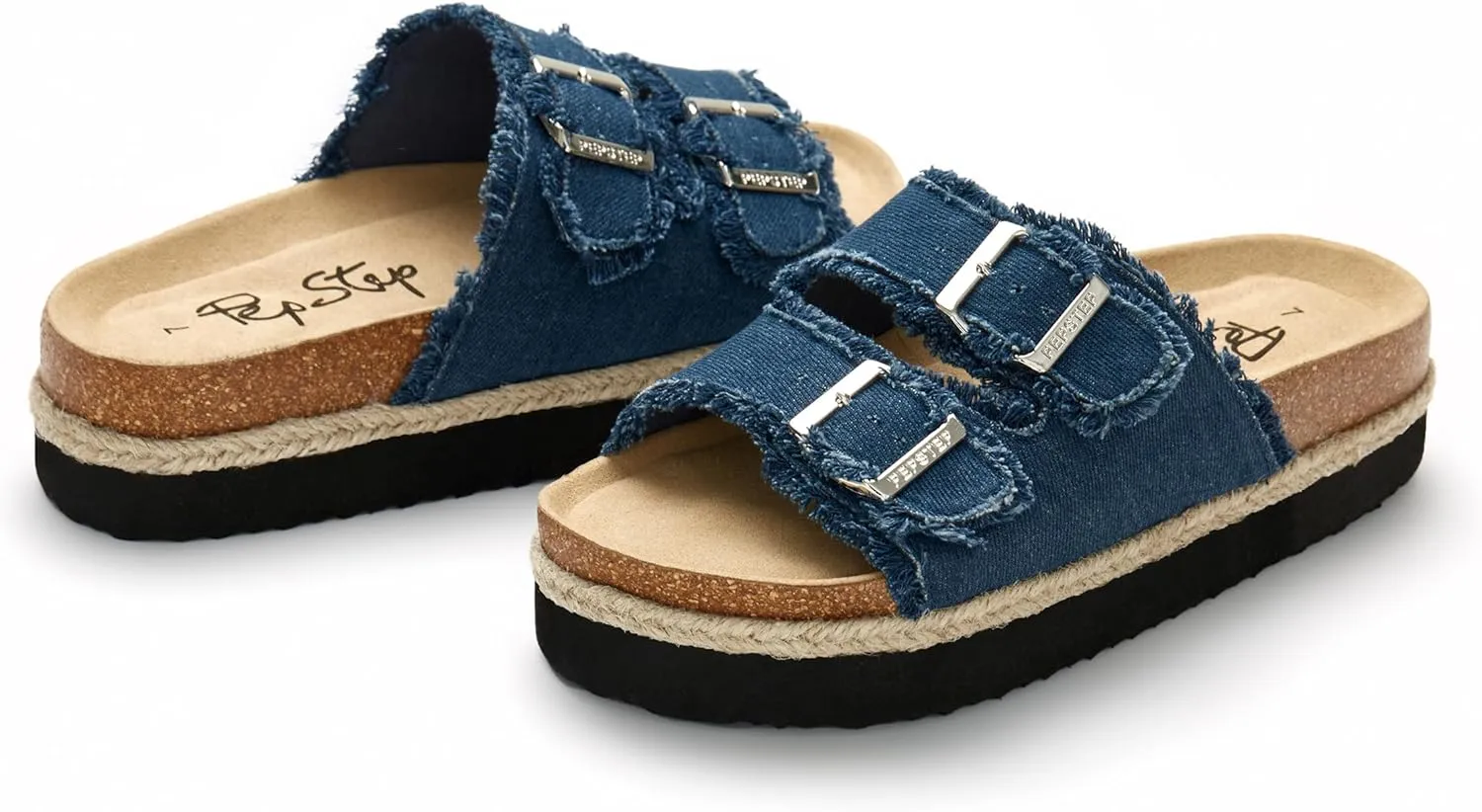 PepStep Slide Sandals for Women with Soft Cork Footbed and Strap, Ladies Fashion Platform Slide Sandals Comfortable Slip On Style
