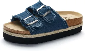 PepStep Slide Sandals for Women with Soft Cork Footbed and Strap, Ladies Fashion Platform Slide Sandals Comfortable Slip On Style