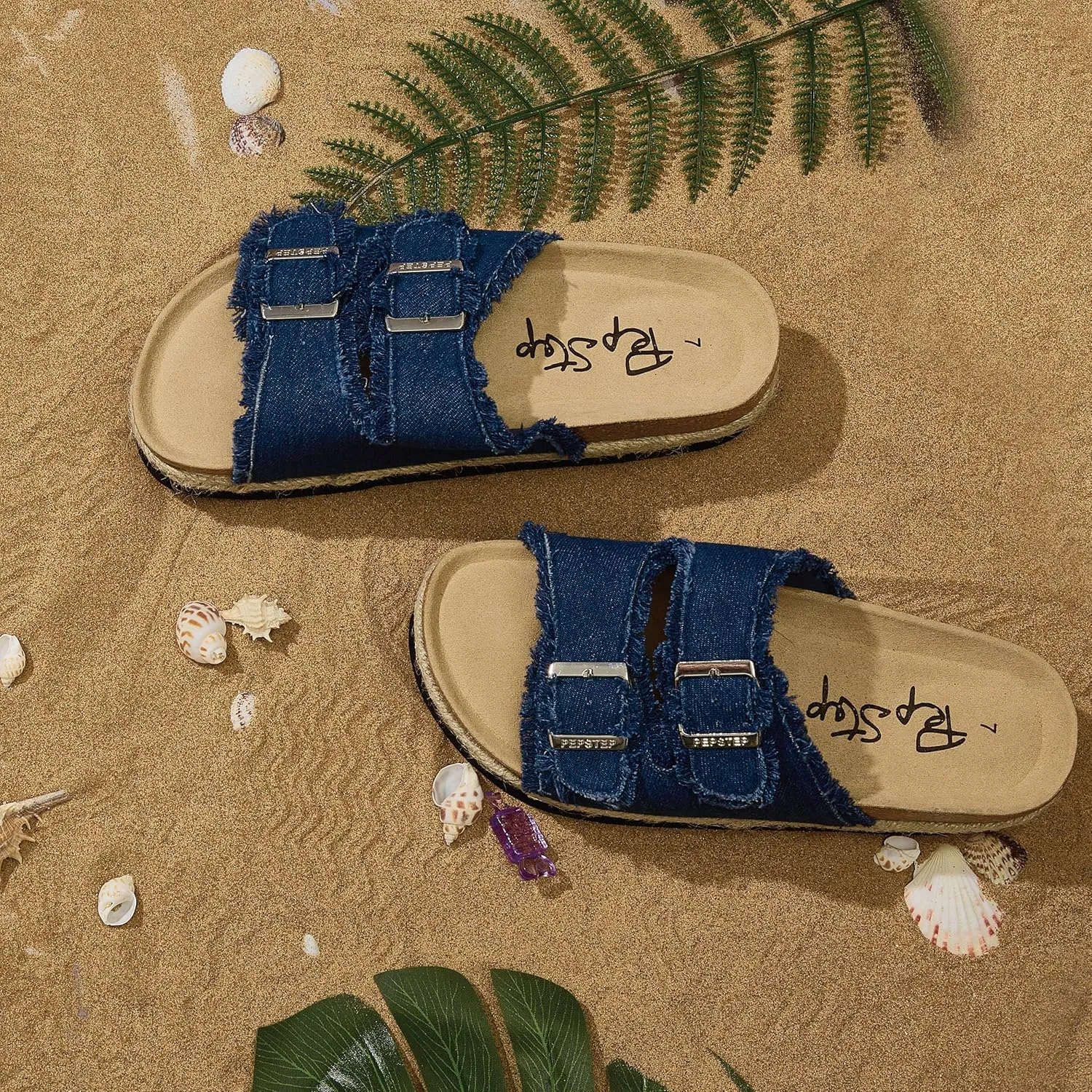 PepStep Slide Sandals for Women with Soft Cork Footbed and Strap, Ladies Fashion Platform Slide Sandals Comfortable Slip On Style