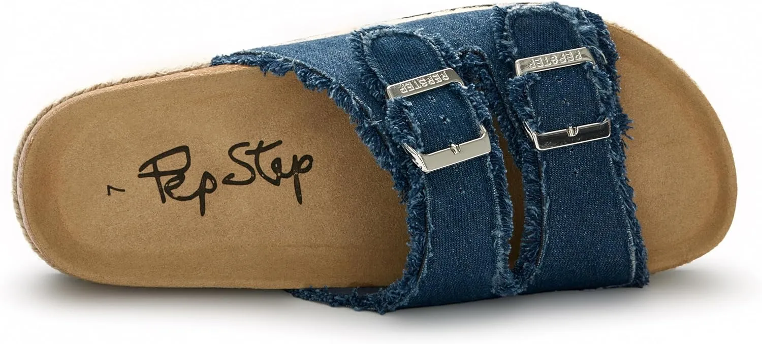 PepStep Slide Sandals for Women with Soft Cork Footbed and Strap, Ladies Fashion Platform Slide Sandals Comfortable Slip On Style