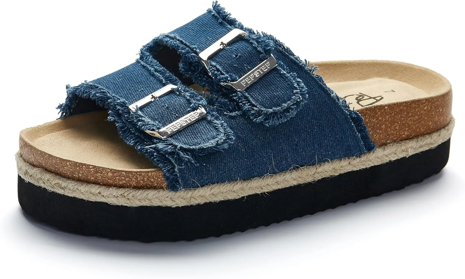 PepStep Slide Sandals for Women with Soft Cork Footbed and Strap, Ladies Fashion Platform Slide Sandals Comfortable Slip On Style