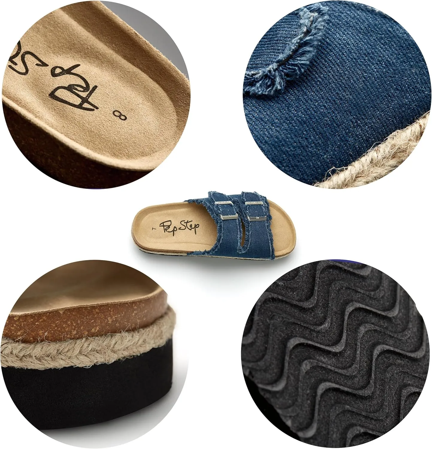 PepStep Slide Sandals for Women with Soft Cork Footbed and Strap, Ladies Fashion Platform Slide Sandals Comfortable Slip On Style
