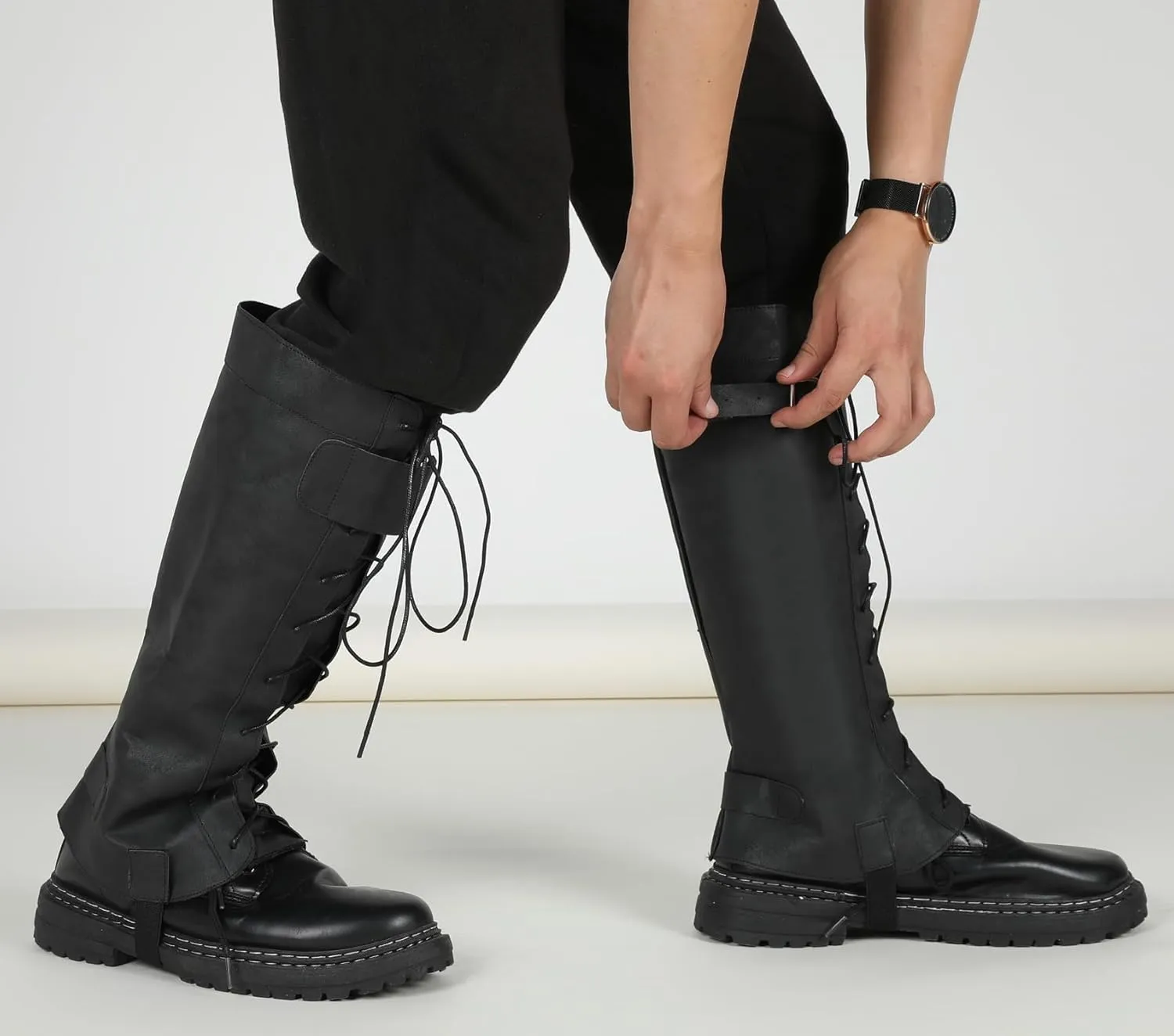 Pirate Boots Covers, Mens Faux Leather Medieval Renaissance Boot Cover for Halloween Cosplay Costumes
