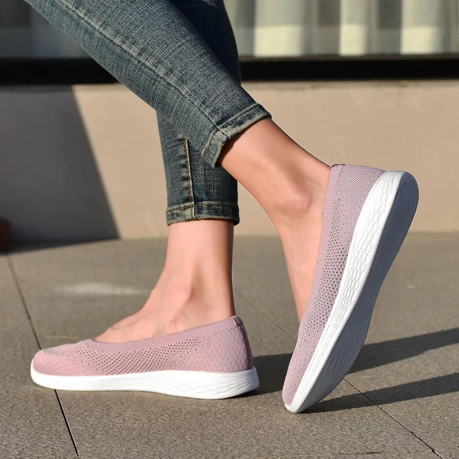 poemlady Women's Slip on Loafer Shoes - Mesh Casual Ballet Flat Nurse Walking Sneakers Round Toe Knit Casual Memory Foam Shoes