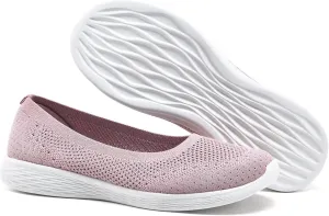 poemlady Women's Slip on Loafer Shoes - Mesh Casual Ballet Flat Nurse Walking Sneakers Round Toe Knit Casual Memory Foam Shoes