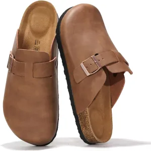 Project Cloud Mens Clogs - Full Grain Genuine Leather Memory Foam Clogs for Men Arch Support Cork Footbed - Non Slip Platform Mules (Brooklyn)