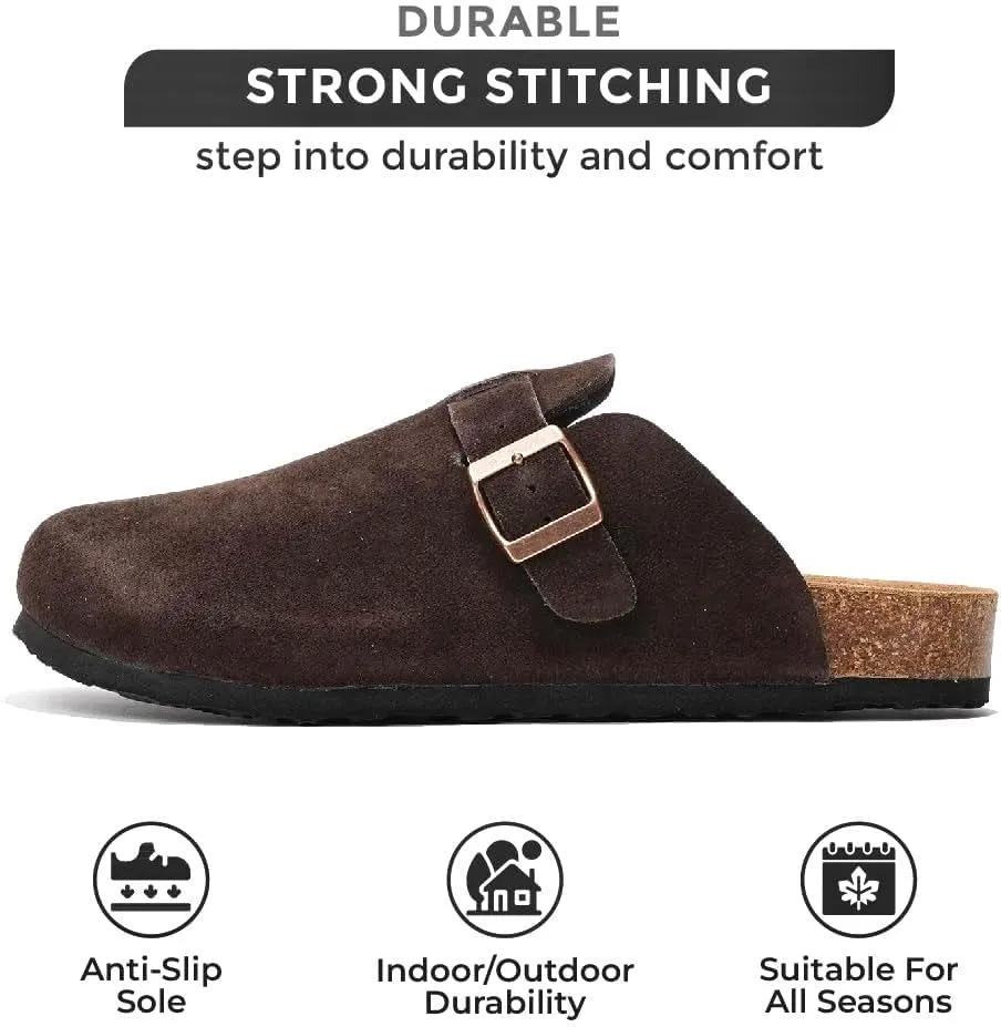 Project Cloud Mens Clogs - Full Grain Genuine Leather Memory Foam Clogs for Men Arch Support Cork Footbed - Non Slip Platform Mules (Brooklyn)