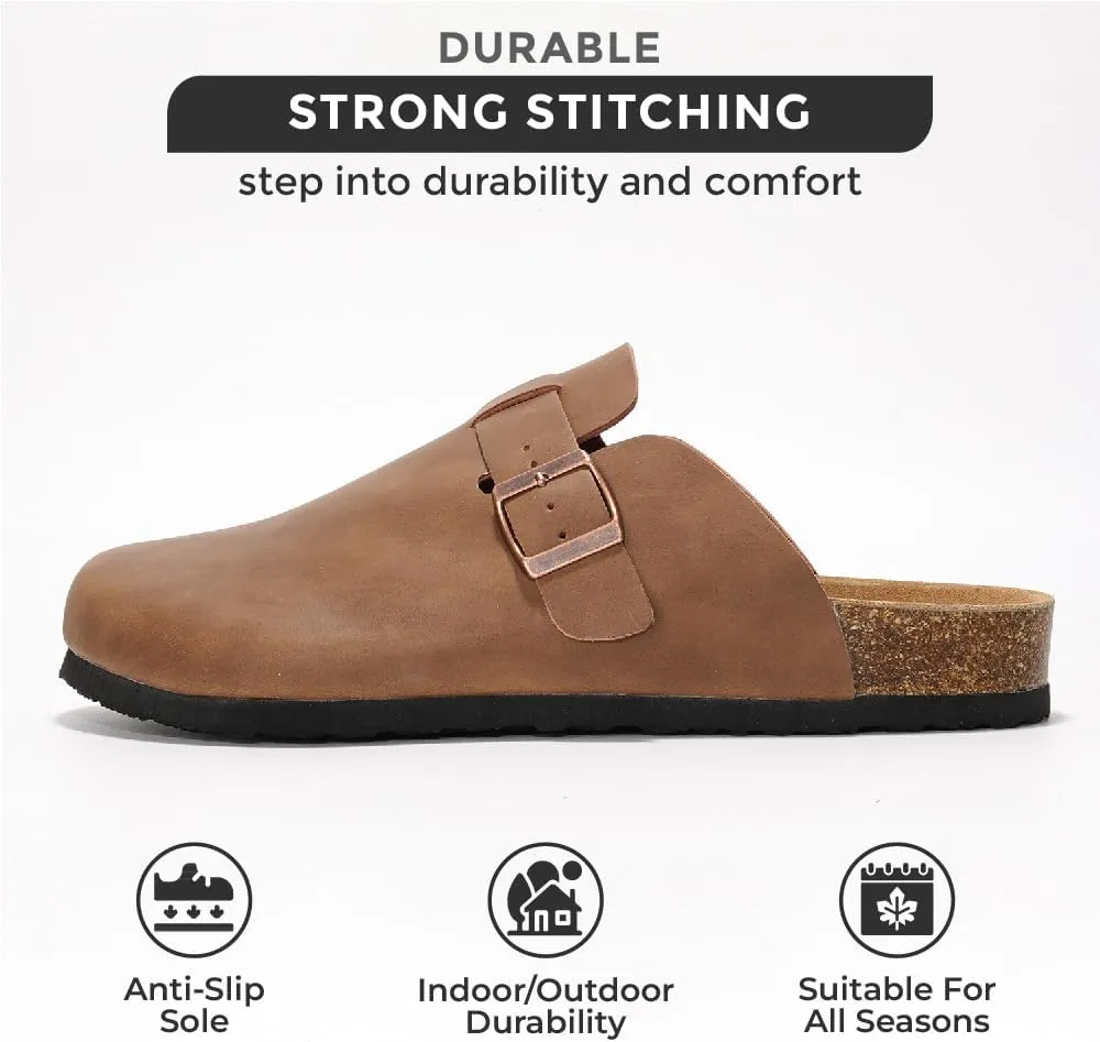 Project Cloud Mens Clogs - Full Grain Genuine Leather Memory Foam Clogs for Men Arch Support Cork Footbed - Non Slip Platform Mules (Brooklyn)