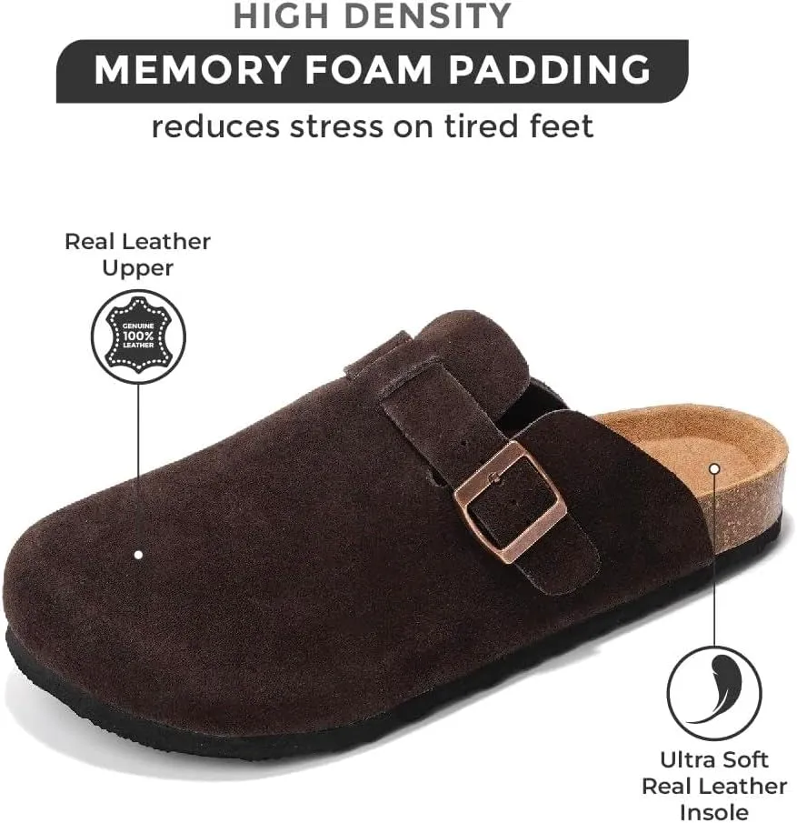 Project Cloud Mens Clogs - Full Grain Genuine Leather Memory Foam Clogs for Men Arch Support Cork Footbed - Non Slip Platform Mules (Brooklyn)