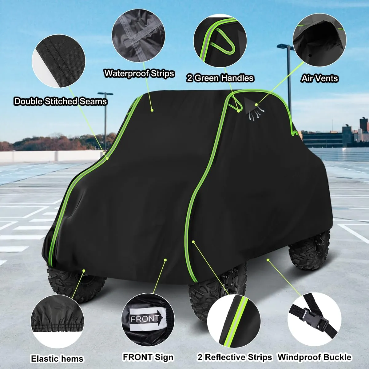 QUNSUNUS UTV Cover 2-3 Seater Compatible with Polaris RZR Cover/Can-Am Defender Cover/Yamaha YXZ Cover All-Weather Protection Heavy Duty Cover 130"" x 64"" x 72"", XB456