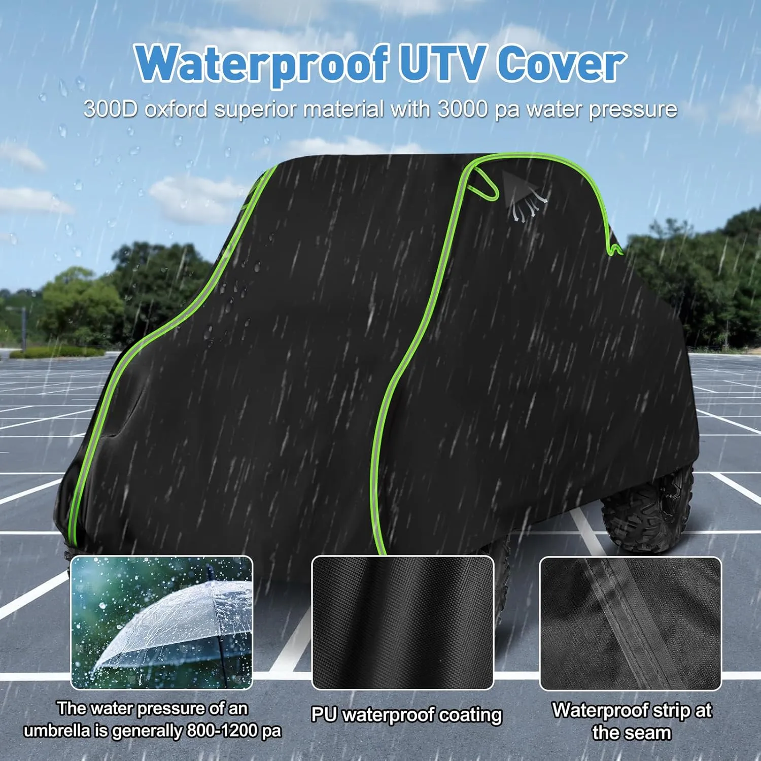 QUNSUNUS UTV Cover 2-3 Seater Compatible with Polaris RZR Cover/Can-Am Defender Cover/Yamaha YXZ Cover All-Weather Protection Heavy Duty Cover 130"" x 64"" x 72"", XB456