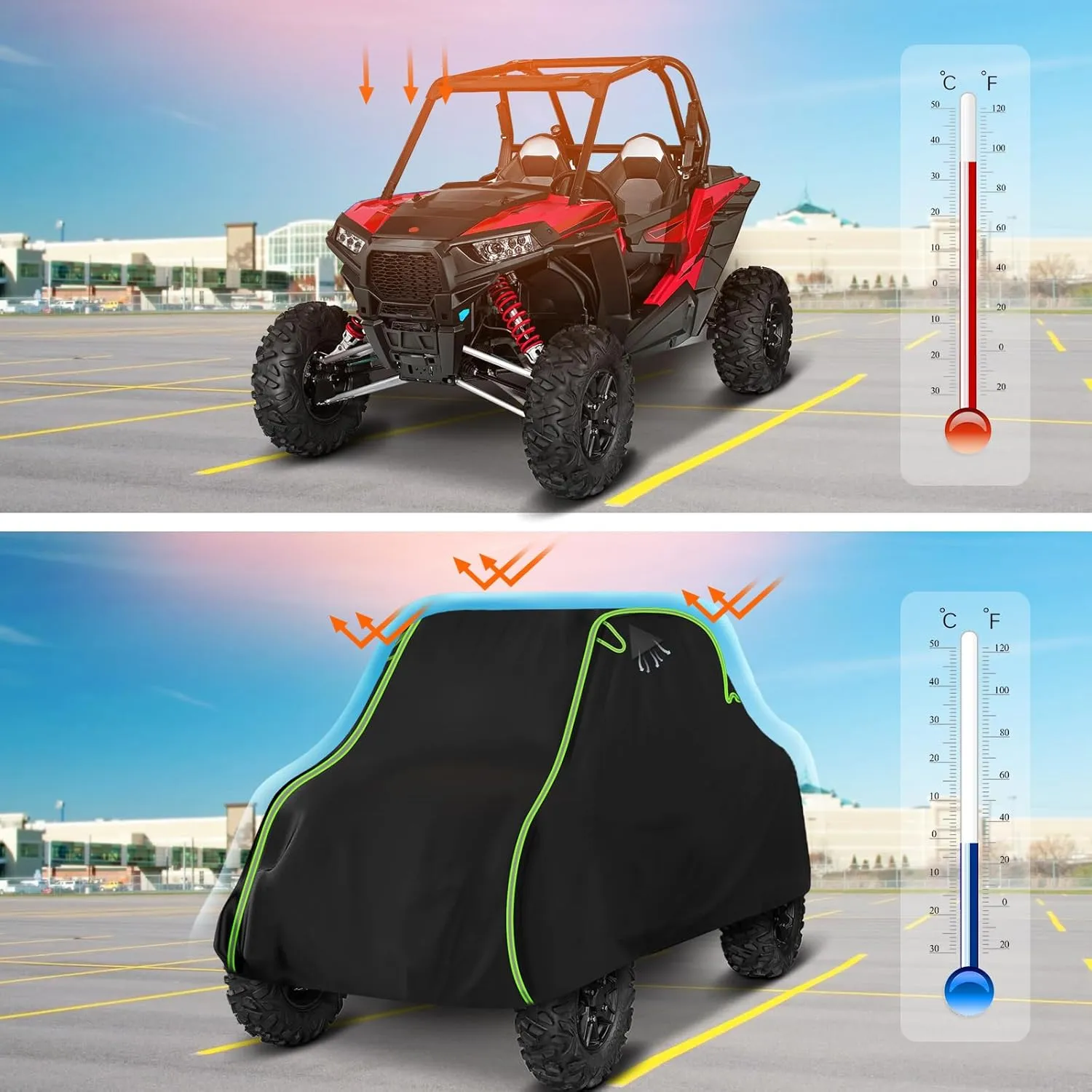 QUNSUNUS UTV Cover 2-3 Seater Compatible with Polaris RZR Cover/Can-Am Defender Cover/Yamaha YXZ Cover All-Weather Protection Heavy Duty Cover 130"" x 64"" x 72"", XB456