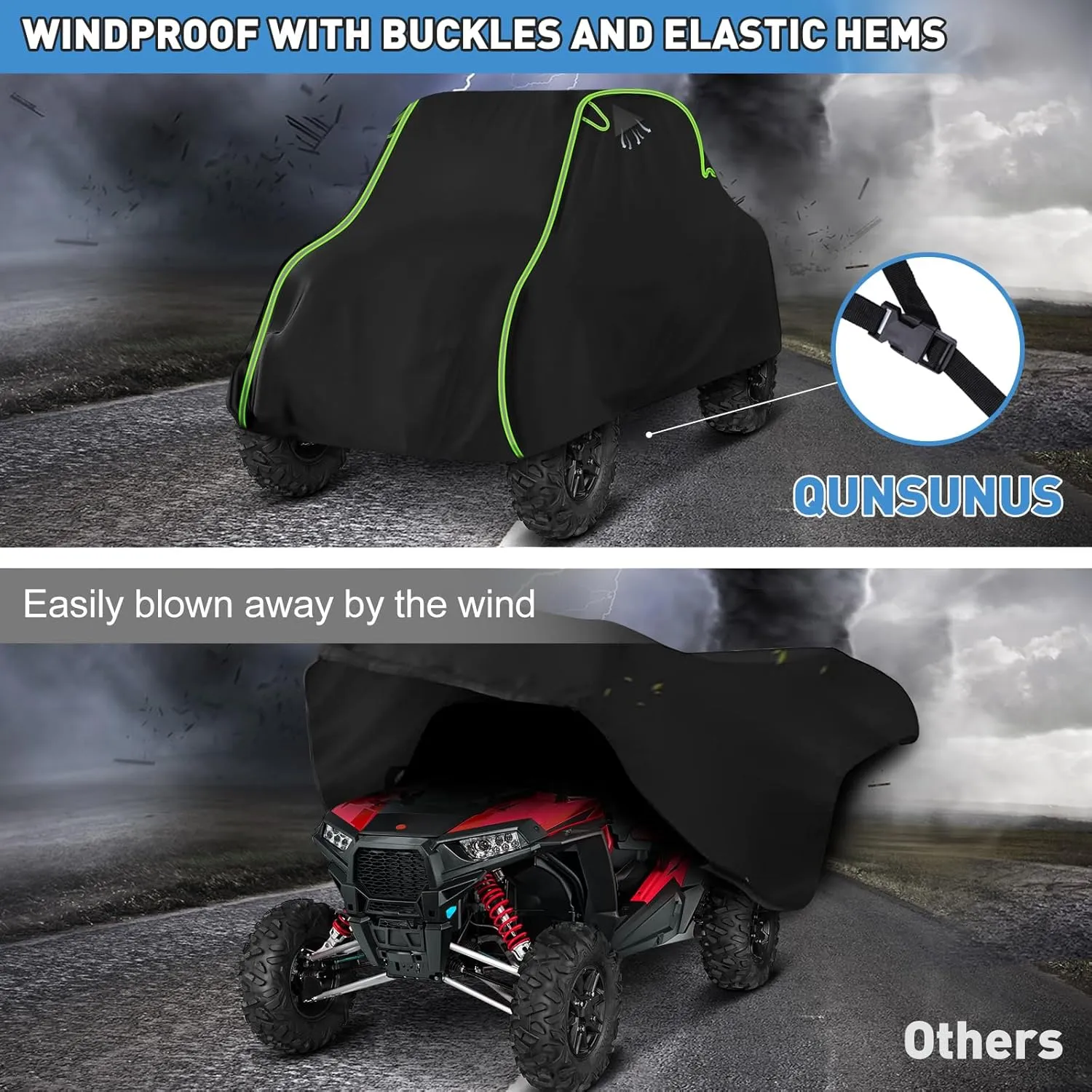 QUNSUNUS UTV Cover 2-3 Seater Compatible with Polaris RZR Cover/Can-Am Defender Cover/Yamaha YXZ Cover All-Weather Protection Heavy Duty Cover 130"" x 64"" x 72"", XB456