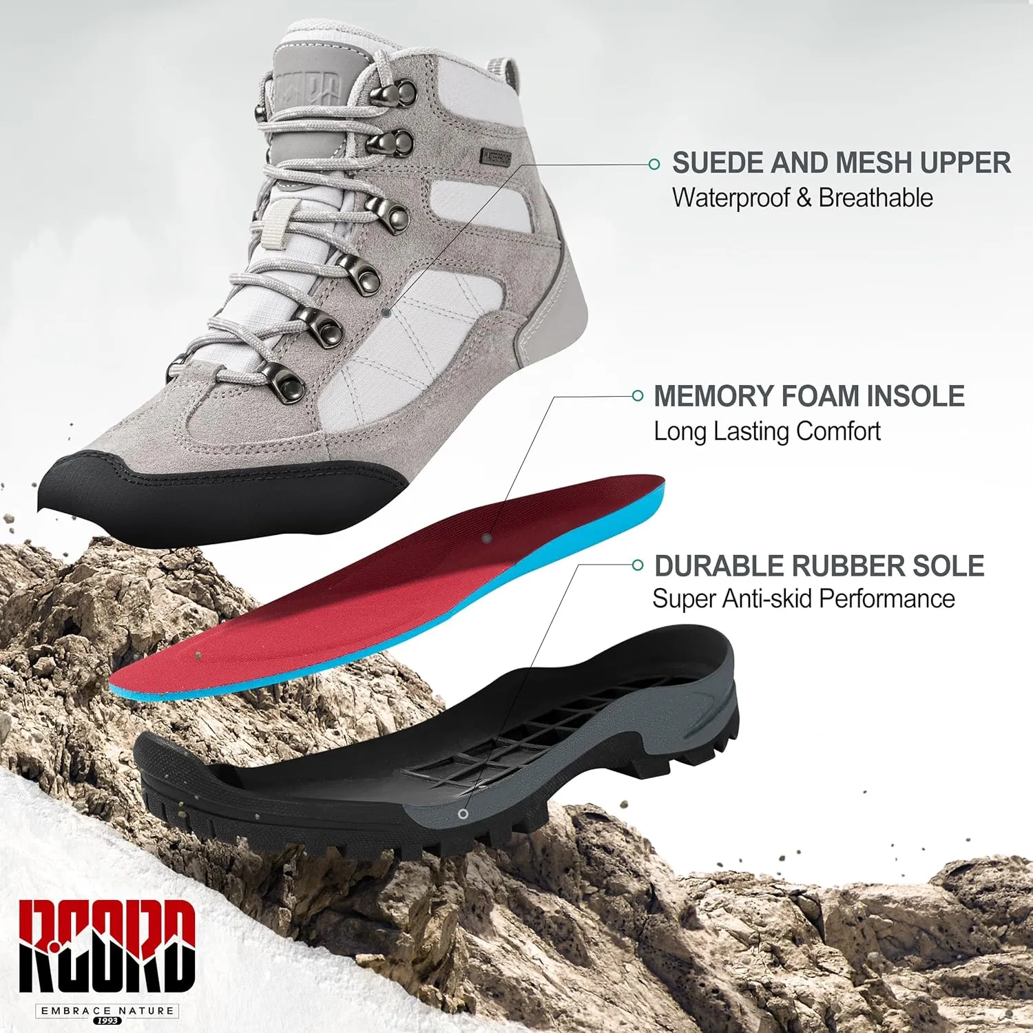 R CORD Womens Hiking Boots Breathable Hiking Boots Womens Waterproof Ankle Support Athletic Outdoor Non-slip Durable Hiking Boot for Outdoors