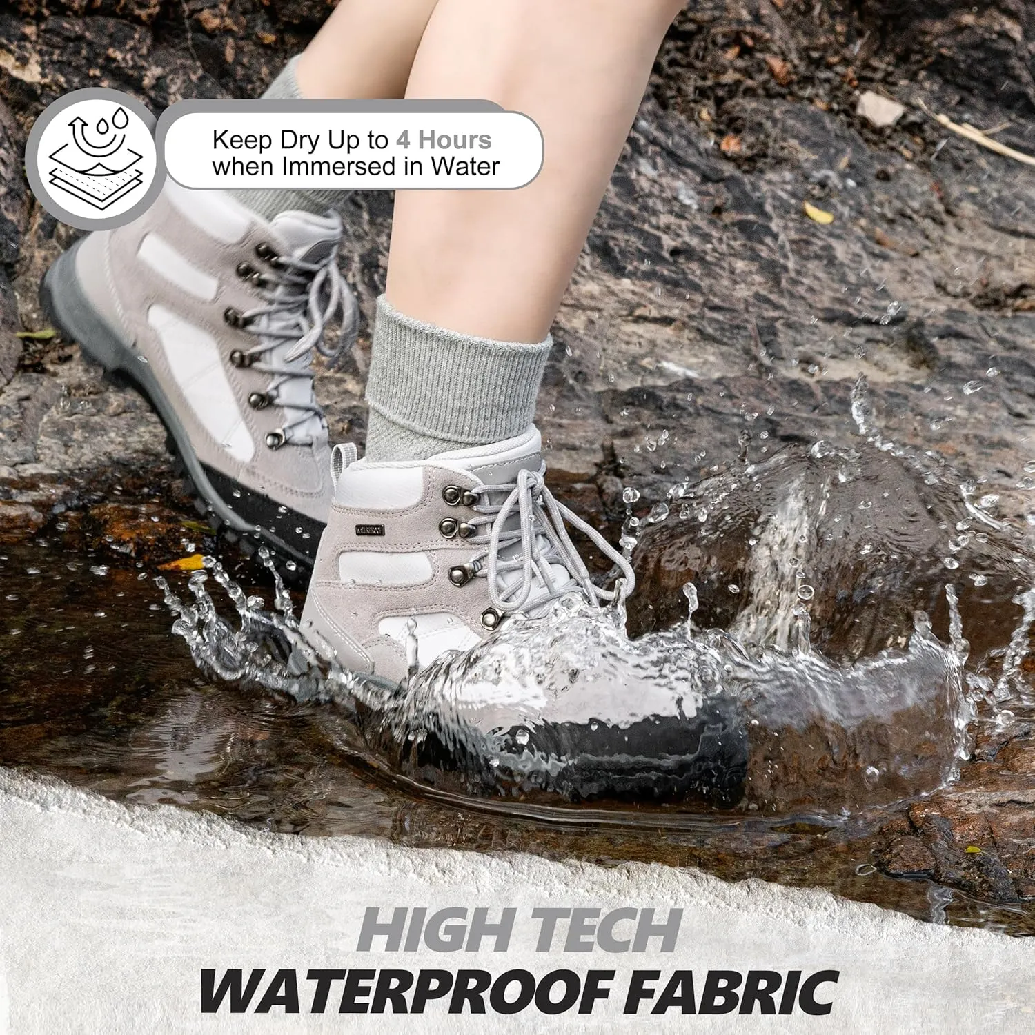R CORD Womens Hiking Boots Breathable Hiking Boots Womens Waterproof Ankle Support Athletic Outdoor Non-slip Durable Hiking Boot for Outdoors