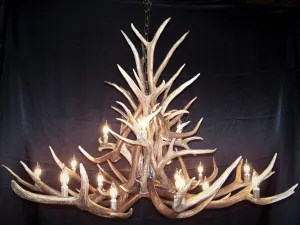 REAL ELK ANTLER CHANDELIER, TWO TIERS, 15 LIGHTS, SHED ANTLER ART, ELK ANTLER COVERED SOCKETS HANDMADE, EXTRA LARGE, 52" WIDE x 38" TALL