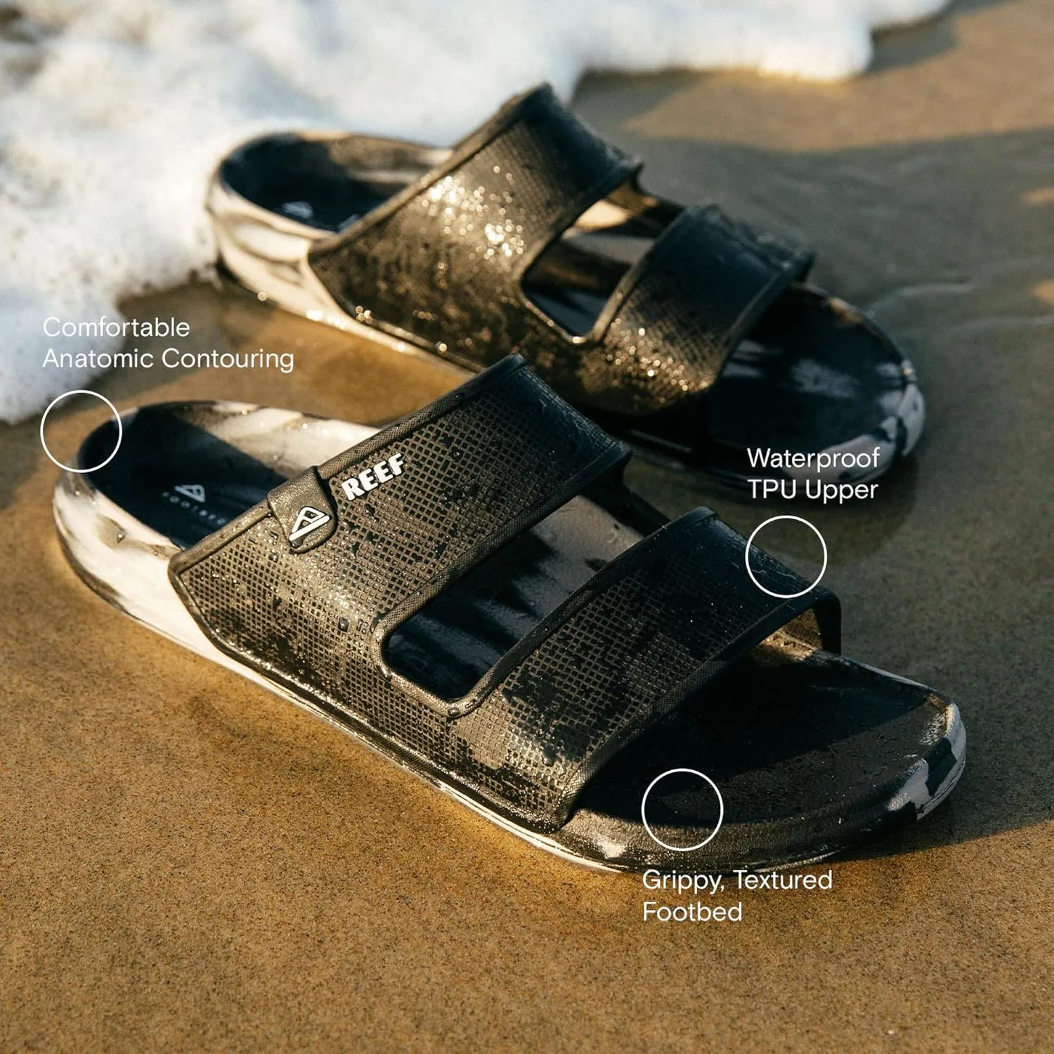 REEF Oasis Double Up Men's Waterproof Slide Sandal, Soft and Supportive Molded Footbed