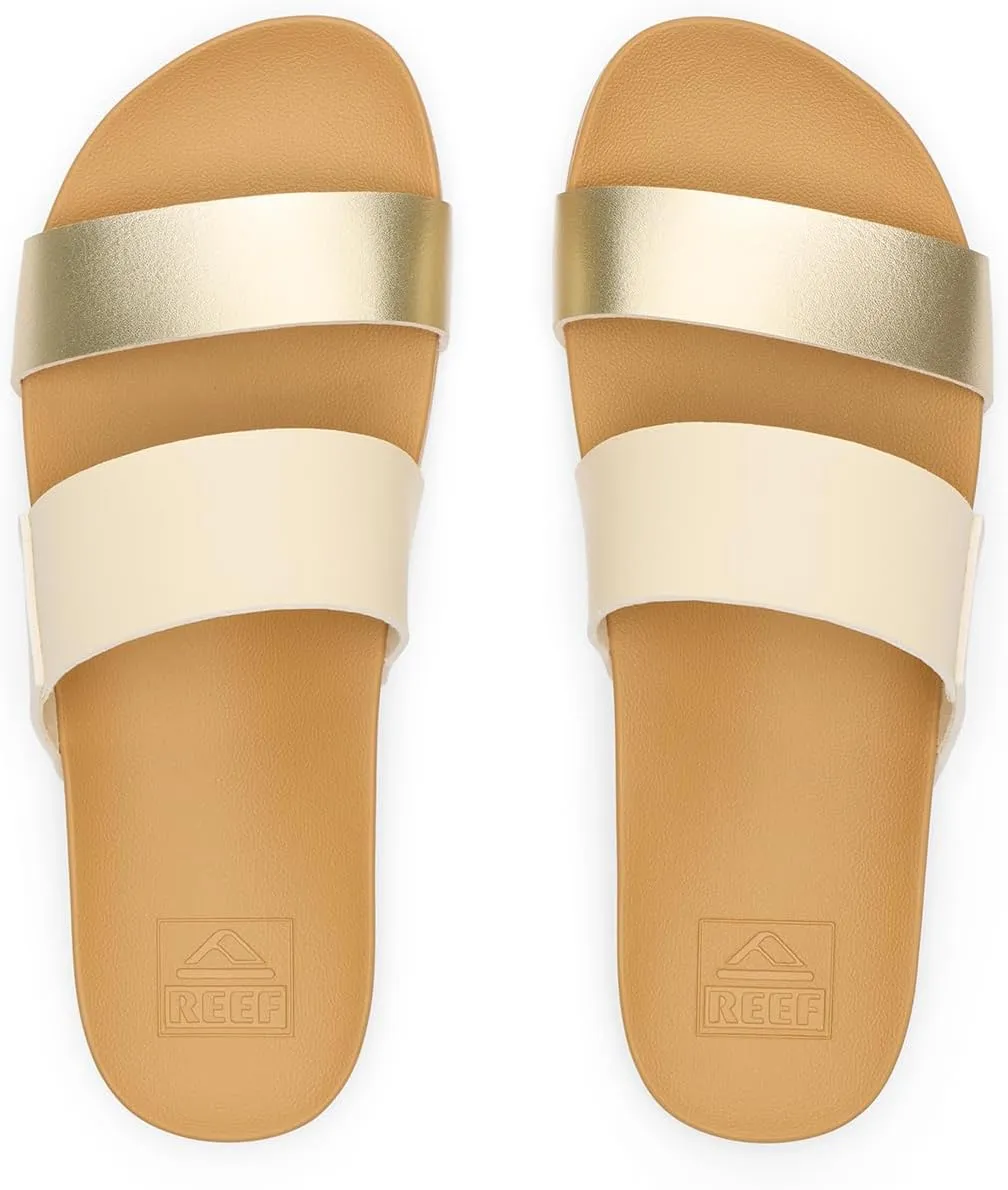 Reef Women's Cushion Vista Fashion Slide Sandal, Vegan Leather Strap, Soft Footbed