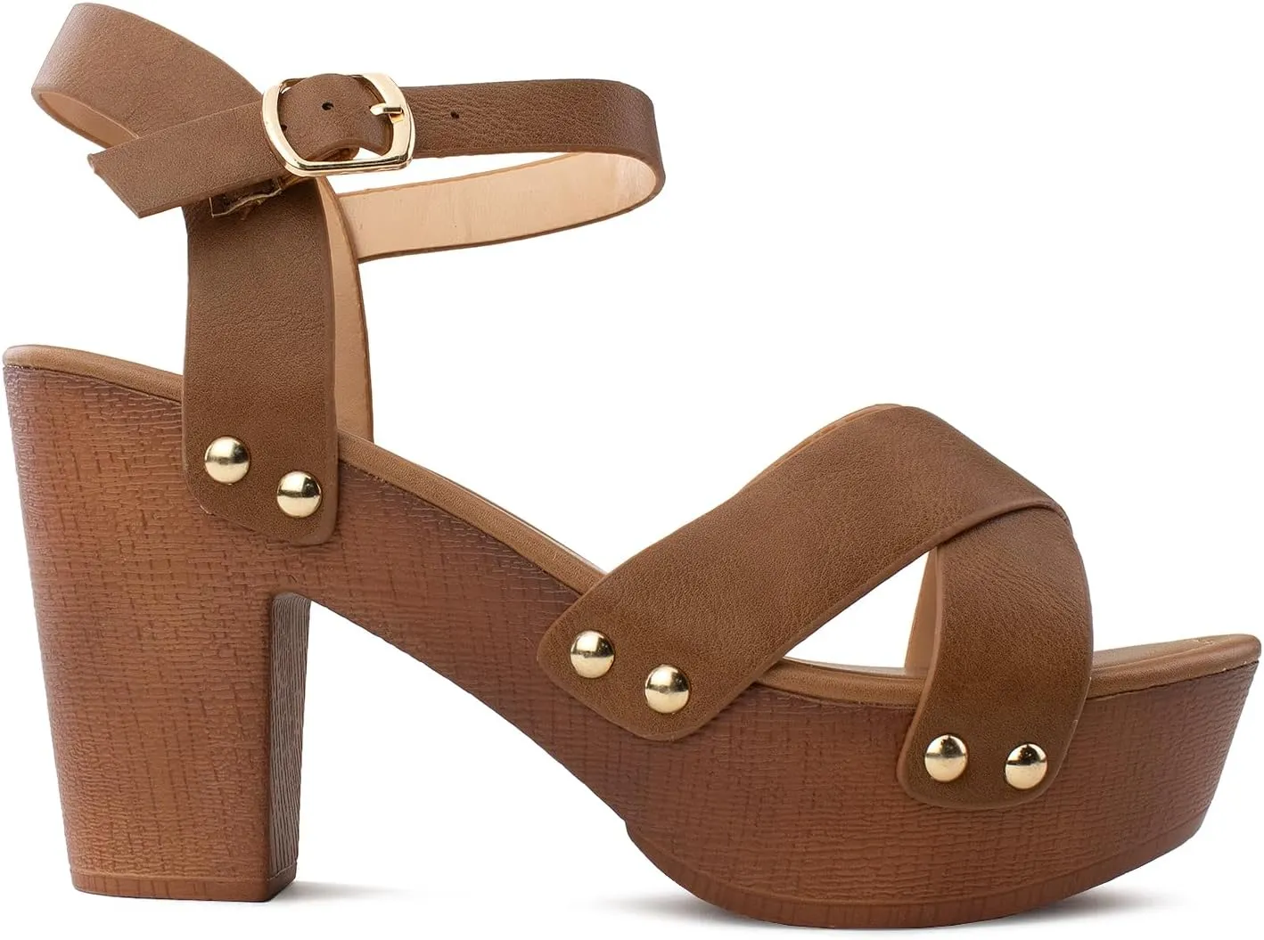 RF ROOM OF FASHION Women's Peep Toe Criss Cross Band Ankle Strap Platform Chunky Heel Mule Sandals