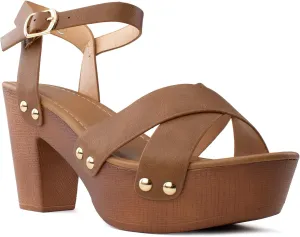 RF ROOM OF FASHION Women's Peep Toe Criss Cross Band Ankle Strap Platform Chunky Heel Mule Sandals