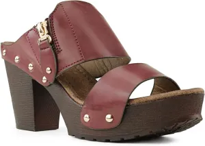 RF ROOM OF FASHION Women's Slip On Chunky Heel Peep Toe Mule Sandals