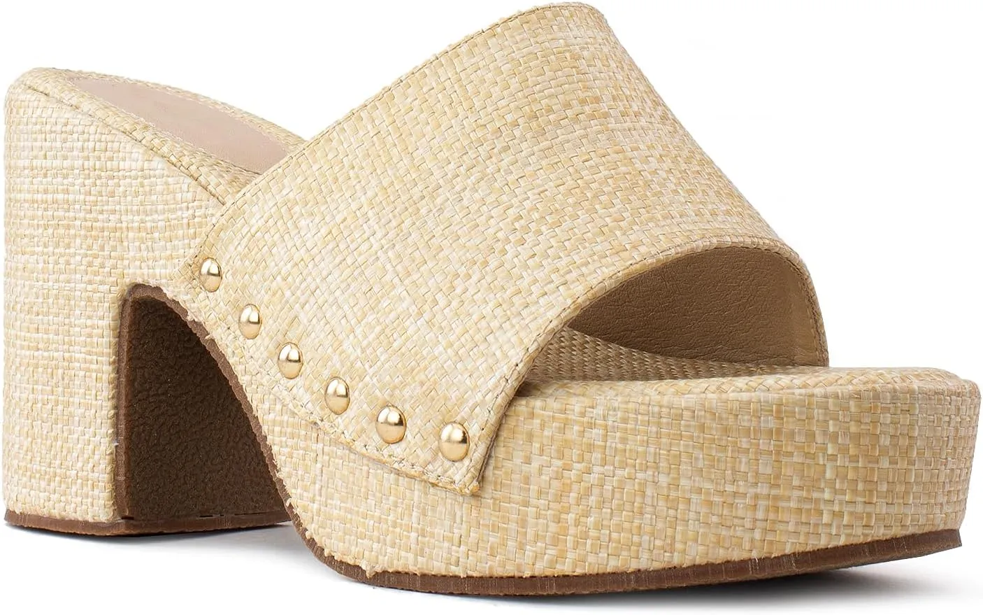 RF ROOM OF FASHION Women's Slip On Chunky Heel Peep Toe Mule Sandals