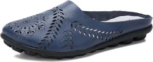 RiceelSor Women All-Match Hollow Breathable Flats Summer Slippers,Slip-on Round Toe Non-slip Softsole Lightweight Comfortable Orthotic Dressy Leather Loafer