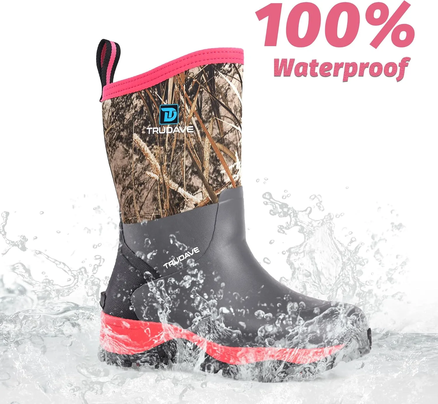 Rubber Rain Boots for Women, 4.5mm Neoprene Insulated Mud Work Boots, Anti-slip Breathable Mid-calf Womens Boots for Garden, Water Fishing, Size 6-11