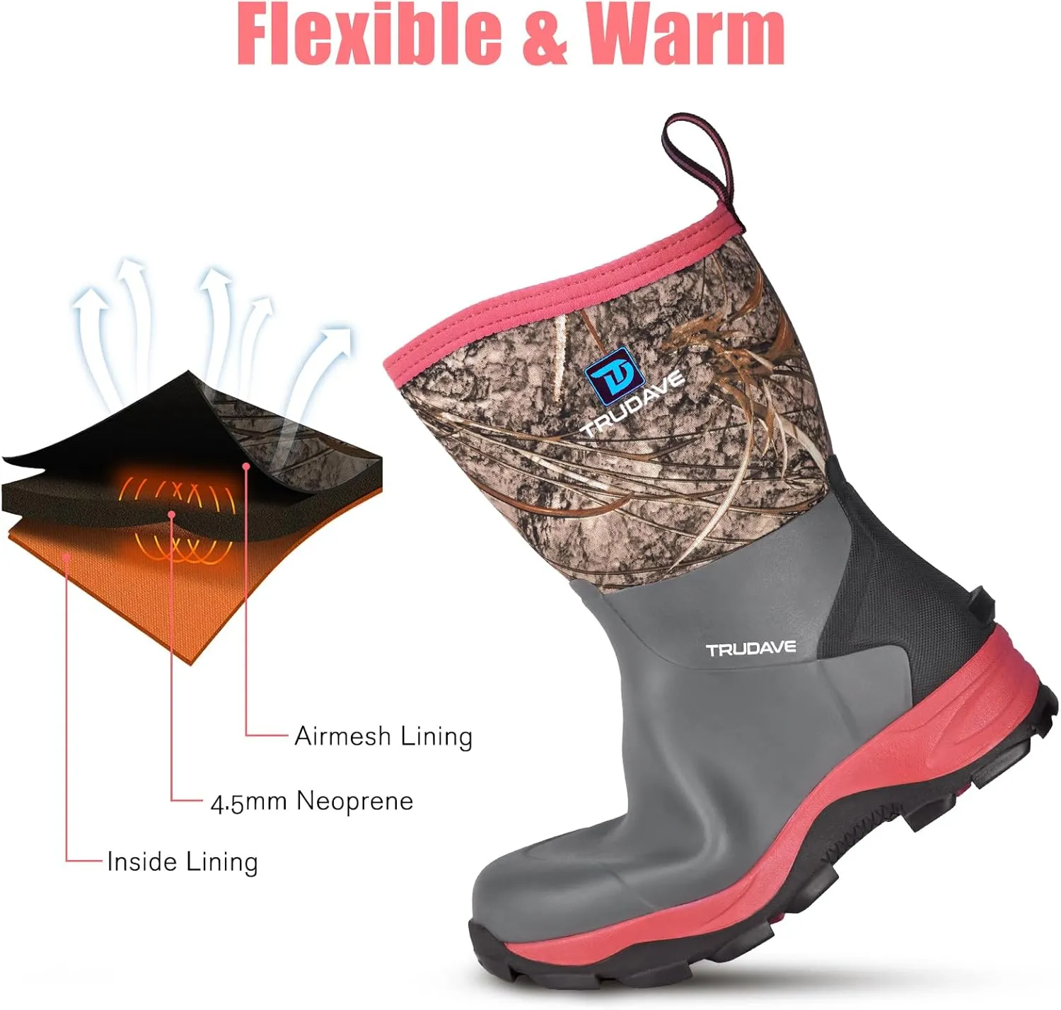 Rubber Rain Boots for Women, 4.5mm Neoprene Insulated Mud Work Boots, Anti-slip Breathable Mid-calf Womens Boots for Garden, Water Fishing, Size 6-11
