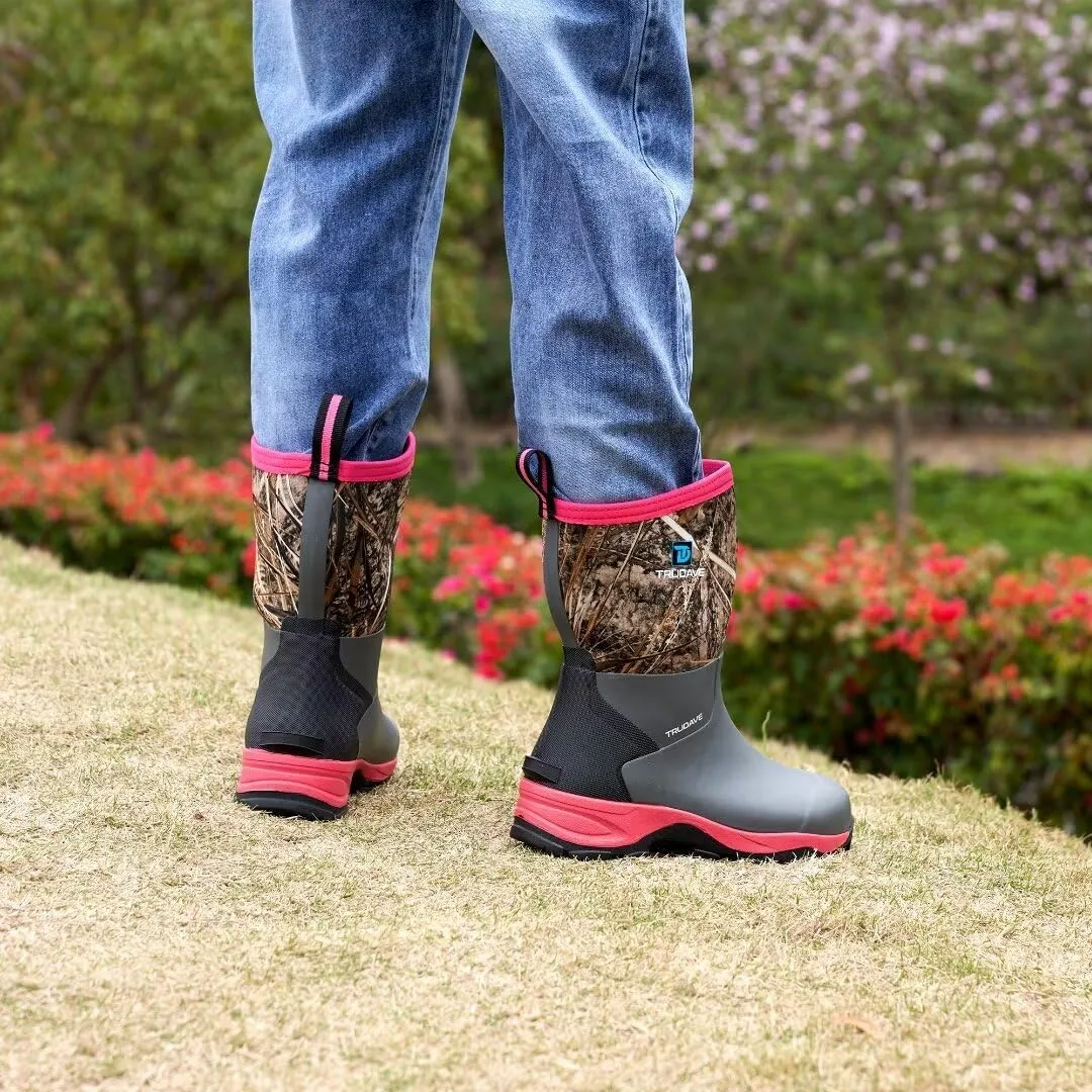 Rubber Rain Boots for Women, 4.5mm Neoprene Insulated Mud Work Boots, Anti-slip Breathable Mid-calf Womens Boots for Garden, Water Fishing, Size 6-11