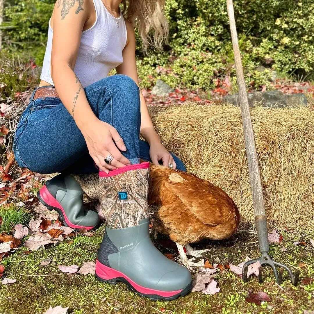 Rubber Rain Boots for Women, 4.5mm Neoprene Insulated Mud Work Boots, Anti-slip Breathable Mid-calf Womens Boots for Garden, Water Fishing, Size 6-11