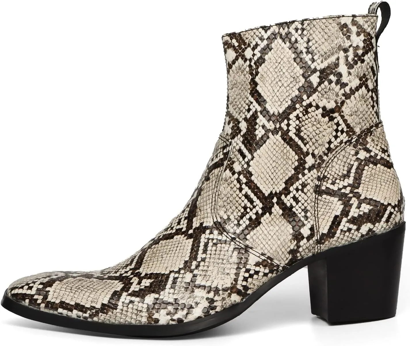 Rui Landed Ankle Boots for Men Outdoor Premium Genuine Leather Shoes Pull On Square Toe Imitation Crocodile/Snake Skin Inner Zipper High Heel