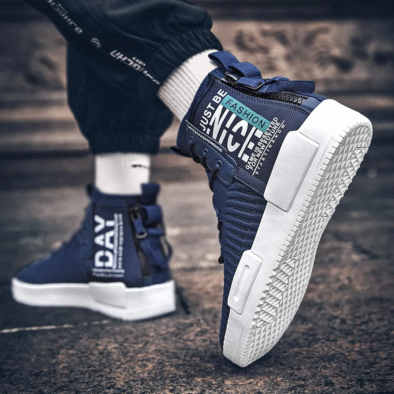 RUNMAXX Mens Fashion Walking Lace Up High Top Shoes Stylish Running Athletic Casual Sneaker