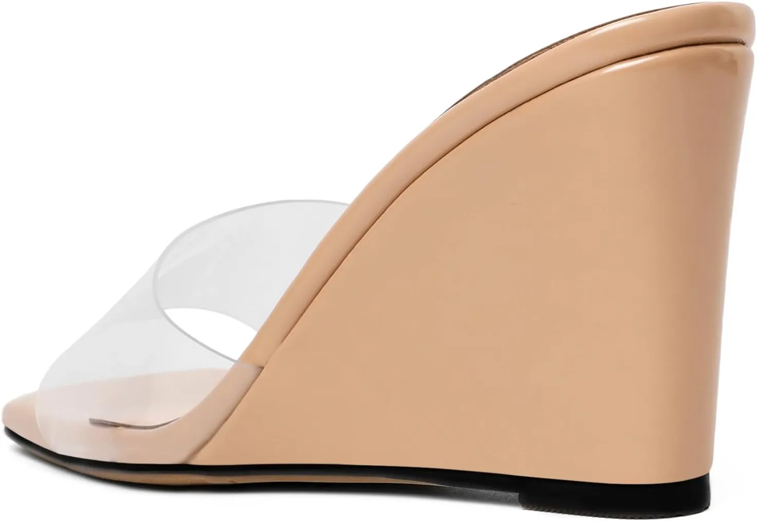 SAMMITOP Womens Clear Heels Sandals Square Open Toe Wedge Heel Sandals Slip On Heeled Mules Summer Dress Slipper Shoes 3.5 Inch