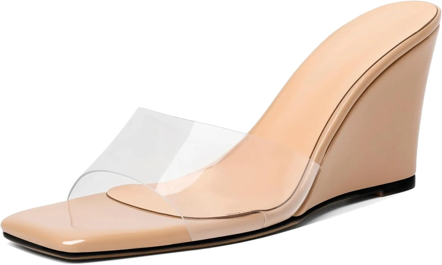 SAMMITOP Womens Clear Heels Sandals Square Open Toe Wedge Heel Sandals Slip On Heeled Mules Summer Dress Slipper Shoes 3.5 Inch