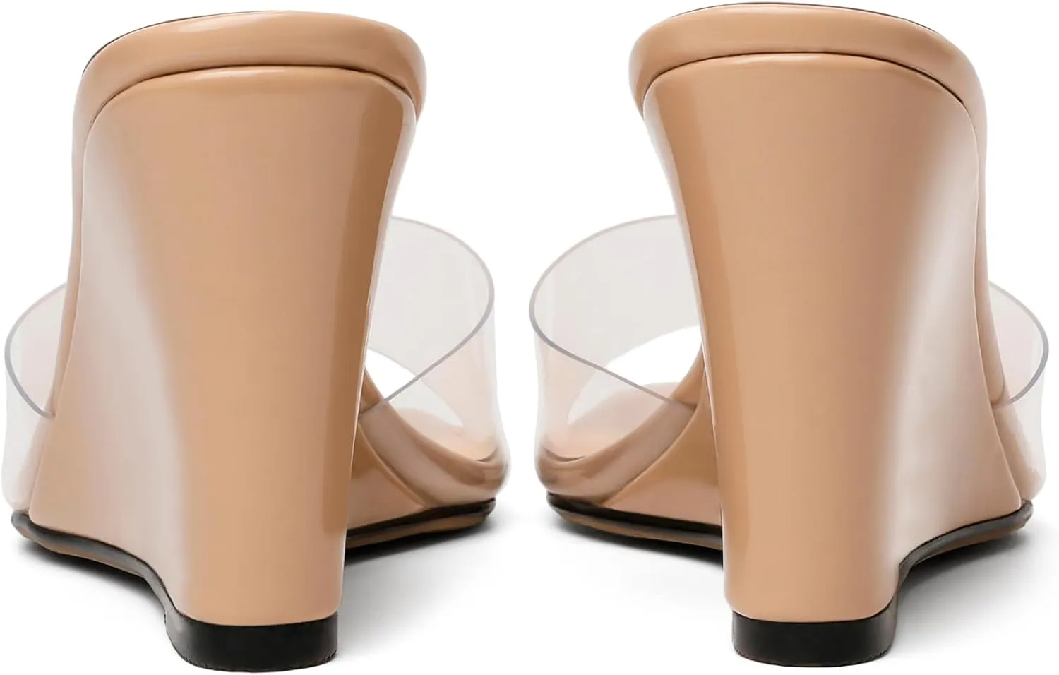 SAMMITOP Womens Clear Heels Sandals Square Open Toe Wedge Heel Sandals Slip On Heeled Mules Summer Dress Slipper Shoes 3.5 Inch