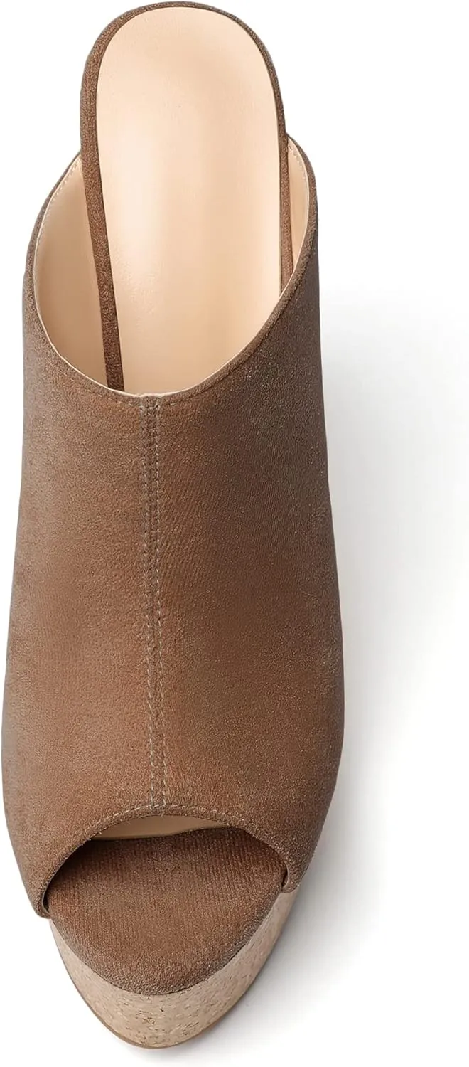 SAMMITOP Women's Platform Wedge Open Toe Sandals,Ladies Slip On Wedge Mule Shoes
